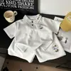 Conjunto de Polo con Cuello y Mangas Cortas para Hombres, Mujeres y Niños, Conjunto de Moda de Dos Piezas Bordado de Moda