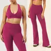 Conjunto de Ropa de Yoga Transfronterizo sin Costuras con Sujetador Halter y Pantalones Acampanados para Fitness, Correr y Pilates