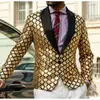 26 Otoño/Invierno Talla Europea Hombre Traje con Solapa Jaspeada Escenario Banquete Anfitrión Fiesta Lentejuelas Rombo Chaqueta Formal