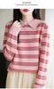 Suéter de Lana Pura a Rayas Retro Francés con Cuello Polo para Mujer Nuevo de Manga Larga Tejido Cálido Básico para Mujer