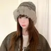 Chapéu de Tricô Pelúcia Versátil Color Block de Inverno para Mulheres, Circunferência da Cabeça Grande, Chapéu Quente e à Prova de Frio com Proteção para Ouvidos, Chapéu Pulôver Versátil Espessado