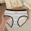 Calcinhas de Algodão Listradas Color Block de Cintura Média para Meninas, Amigáveis à Pele, Respiráveis, Antibacterianas, Ajustadas ao Corpo, com Borda Anti-Enrolamento