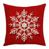 Funda de cojín nueva transfronteriza Serie Roja Muñeco de Nieve Alce Copo de Nieve Estampado de Letras Bordado Falso Funda de Almohada Venta al por Mayor