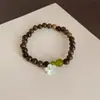 Pulsera de cuentas de madera y pétalos estilo Zen chino, retro, textura cálida y suave, simple, para uso diario, nuevo accesorio de estilo chino