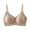 Venta Directa de Fábrica Sujetador sin Costuras Estampado de Leopardo para Mujer con Copas Fijas, Transpirable, Soporte Suave, Levanta y Junta los Senos Laterales, Sujetador Anticaída