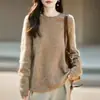 Nuevo suéter de punto de cachemira y lana listo para usar para otoño e invierno con borde enrollado, cuello redondo, mangas largas y lana cepillada con lentejuelas