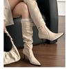 Botas Altas de Tacón Fino Pequeñas para Mujer Otoño 2025 Nuevas Botas de Ante Arrugadas Punta Fina Tacón Alto Elegante Hasta la Rodilla
