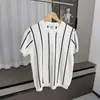 Camiseta de Punto de Manga Corta para Hombre, Seda de Hielo, Textura de Raya Vertical de Verano, Corte Ajustado, Estilo Old Money, Negocios, Venta al por Mayor de Fábrica Transfronteriza