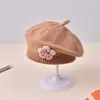 Touca de Bebê Outono e Inverno Feminina Bebê Flor Fofa Boina Chapéu de Lã Infantil Meninas Chapéu de Painter Tricotado Moderno