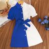 Vestido de niña Explosiones transfronterizas Ropa para niños 2025 Verano Nuevo Moda Europea y Americana Combinación de colores Manga corta Vestido Camisero para Niños