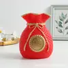Florero Bolsa de la Suerte arreglo floral para el hogar florero vintage rojo chino espiga de trigo decoración de plástico Año Nuevo florero de la Suerte Tesoro