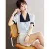 Camisa de Manga Corta para Mujer, Nuevo Estilo Verano 2026, Talla Grande, Solapa Estilo Francés, Texturizada, Gama Alta, Top de Gasa de Nicho