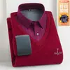 Suéter de malha com gola de camisa, estilo duas peças falsas, forrado com fleece, para homens no outono e inverno, suéter base engrossado e quente para pais de meia-idade