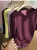 ¡Seda, cachemira, lyocell! Top tipo camiseta ultrasuave y fino para mujer, con cuello de solapa de una línea y manga de tres cuartos entallado, nuevo para principios de otoño 26