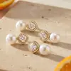 Pendientes de Estilo Princesa Francesa Ins con Incrustaciones de Circonita, Pendientes de Perla de Concha Grandes de Moda y Únicos, Pendientes de Acero Inoxidable Chapados en Oro de 18 Quilates