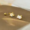 Pendientes de Tachuela Espiral con Diamante Único de Gatito en Plata de Ley S925 Nalan, Exquisitos y Simples, Lindos Pendientes de Gato Estilo Ins M07777