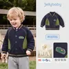 Jaqueta de Baseball Jerry para Bebês Meninos Cor de Outono Color Block Roupa Externa Infantil Cardigan Casual para Meninos