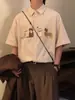 Camisa de Manga Corta Divertida con Bordado de Gato Estilo Americano para Hombre, Adolescentes, Marca de Moda de Hong Kong, Holgada y Cómoda