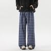 Pantalones Casuales a Cuadros Retro Engrosados Forrados de Lana 8XL-M para Hombre Estilo Perezoso Suelto Pantalones de Piso
