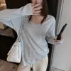 Camiseta branca de gola V de manga longa de fábrica para mulheres, novo estilo outono, camiseta básica de alta qualidade, top solto e casual