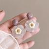 Pendientes de flores pequeñas rosas transparentes y frescas para primavera y verano, pendientes de flores tejidas de resina esmerilada para mujer, joyería de oreja de viento con pintura al óleo