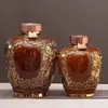 Botella de vino de cerámica Jingdezhen, antigua botella de vino sellada, jarra de vino de grano de dragón, relieve tallado al por mayor, licor de alto valor de color de 10 kg