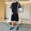 Traje Deportivo Casual Elástico de Verano para Hombre, Shorts Sueltos de Seda Helada Transpirables de Secado Rápido, Camiseta de Manga Corta, Conjunto de Dos Piezas Moderno
