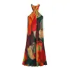 Ins atacado de roupas femininas estilo europeu e americano transfronteiriço vestido longo estampado estilo férias retrô francês com gola halter 7932169