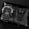 Reloj Popular para Hombre Transfronterizo Joyería de Cruz Set de 4 Piezas Reloj con Correa de Acero Tendencia de Moda para Hombre Calendario Reloj de Cuarzo