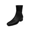 Botas Finas de Cetim Femininas Botas Elásticas de Cano Curto Outono/Inverno Novo Bico Redondo Salto Médio Bloco Ajustadas ao Pé Estilo Coreano Botas Elásticas de Cano Curto Femininas Botas Únicas