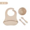Juego de Vajilla de Silicona de 4 Piezas Impermeable, Resistente al Aceite y a Altas Temperaturas Tenedor Cuchara Babero Plato Juego en Caja de Regalo Vajilla para Niños