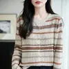 Cárdigan de Punto Jacquard a Rayas de Contraste Color Cuello Redondo Estilo Fair Isle Retro para Mujer, Suéter Base Holgado Adelgazante Abrigo Top