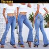 Jeans acampanados de mujer transfronterizos, jeans de mujer europeos y estadounidenses de industria pesada con bordado 3D tridimensional, pantalones vaqueros de mujer de una generación