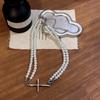 Collar de cruz de perla gris elegante exquisito de estilo francés para combinar con todo, amuleto femenino, nicho chocker, personalidad Dulce ~