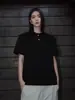 Camiseta Negra de Cuello Henry con Hombro Recto para Hombre, Polo Transpirable de Secado Rápido para Verano, Estilo High Street Americano de Media Manga
