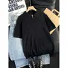 Camisa polo de punto texturizado de manga corta para hombre, con solapa y media cremallera, top holgado de corte limpio para hombre
