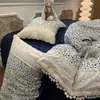 Conjunto de quatro peças de renda floral azul estilo francês vintage, capa de edredom de gaze macia plissada, conjunto de cama de três peças para meninas