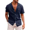 Los más vendidos de Amazon y eBay: Camisa de hombre de algodón y lino, color liso, manga corta, con cuello, de botones, para verano