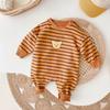 Macacão de Algodão Novo de Primavera e Outono para Bebê Outono Bebê Masculino e Feminino Manga Longa Macacão Listrado Estampado para Recém-Nascido Roupa de Escalada