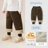 [Infravermelho Distante Antibacteriano] Calças para Meninas Outono Inverno Criança Forradas com Fleece Quentes Calças Jogger Casuais Calças Esportivas Calças Longas Infantis