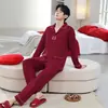 Pijama de Casal Masculino Primavera e Outono Algodão Imitado Manga Longa Cardigan Vinho Tinto Ano do Zodíaco Novo Casamento Conjunto para Casa