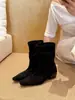 ¡Relájate en otoño! Botines cortos de gamuza color caqui para mujer, con punta y fruncidos, tacón grueso, estilo Martin, otoño