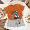 Conjunto de Algodão Puro de Manga Curta para Verão para Meninos e Meninas, Roupa de Casa com Desenho, Conjunto de Duas Peças, Pijama Fofo Respirável para Crianças na Moda