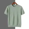 Verão Novo Algodão Puro Masculino Tricô Manga Curta Gola Redonda Cor Sólida Solto Versátil Vazado Camiseta Manga Meia Fabricante Atacado