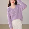 26 Otoño Invierno Con Cuentas Simple Versátil Suave Tejido Holgado Adelgazante Casual Estilo Perezoso Suéter de Cuello en V Top para Mujer