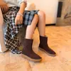 2551-1 Botines Retro de Piel Nobuck para Mujer Nuevos de Suela Plana Más Fáciles de Combinar Botines Chelsea de Piel Genuina