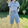 Shorts Jeans Brancos Estilo Americano Cintura Alta Feminino Verão Curto Perna Larga Calça Cinco Pontos Solta Retrô Reta