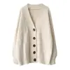 Cardigan Tricotado Feminino Liso Vazado Versátil 2023 Outono e Inverno Novo Estilo Coreano Solto Justo Simples Jaqueta Suéter