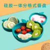 Plato pequeño de silicona para niños con compartimento integrado, tazón de silicona de dibujos animados con ventosa para suplementos alimenticios de bebé, vajilla infantil para alimentación