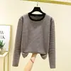 Nova blusa térmica listrada de gola redonda para outono e inverno para mulheres, espessa, quente, solta, versátil, T-shirt emagrecedora